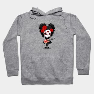 Sugar Skull Girl Playing Georgian Flag Guitar Hoodie